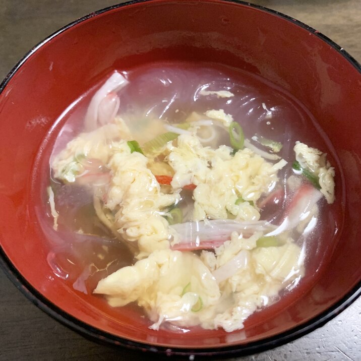 簡単レシピ　スープレシピ　春雨カニ玉スープ